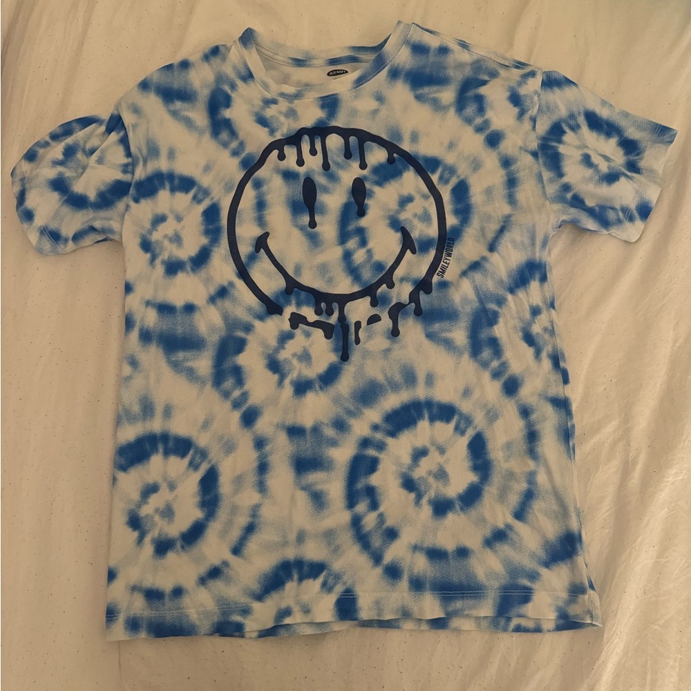 SMILEY WORLD Blue Old Navy Tye Dye Drippy Face Boys Tee